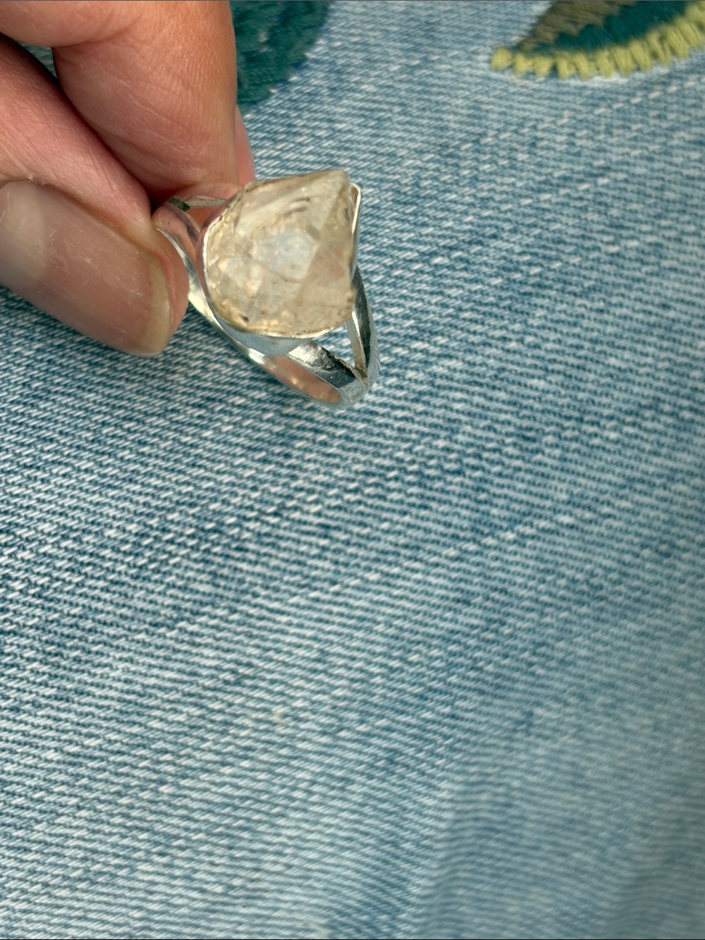 Herkimer Diamond Ring: Natural 925 Sterling Silver